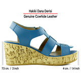 Xena Mavi Hakiki Dana Derisi Mantar Taban Görünümlü Dolgu Topuklu Gladyatör Sandalet