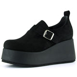 Miyuki Siyah Süet Yuvarlak Burun Lastik Bantlı Dolgu Topuklu Günlük Ayakkabı