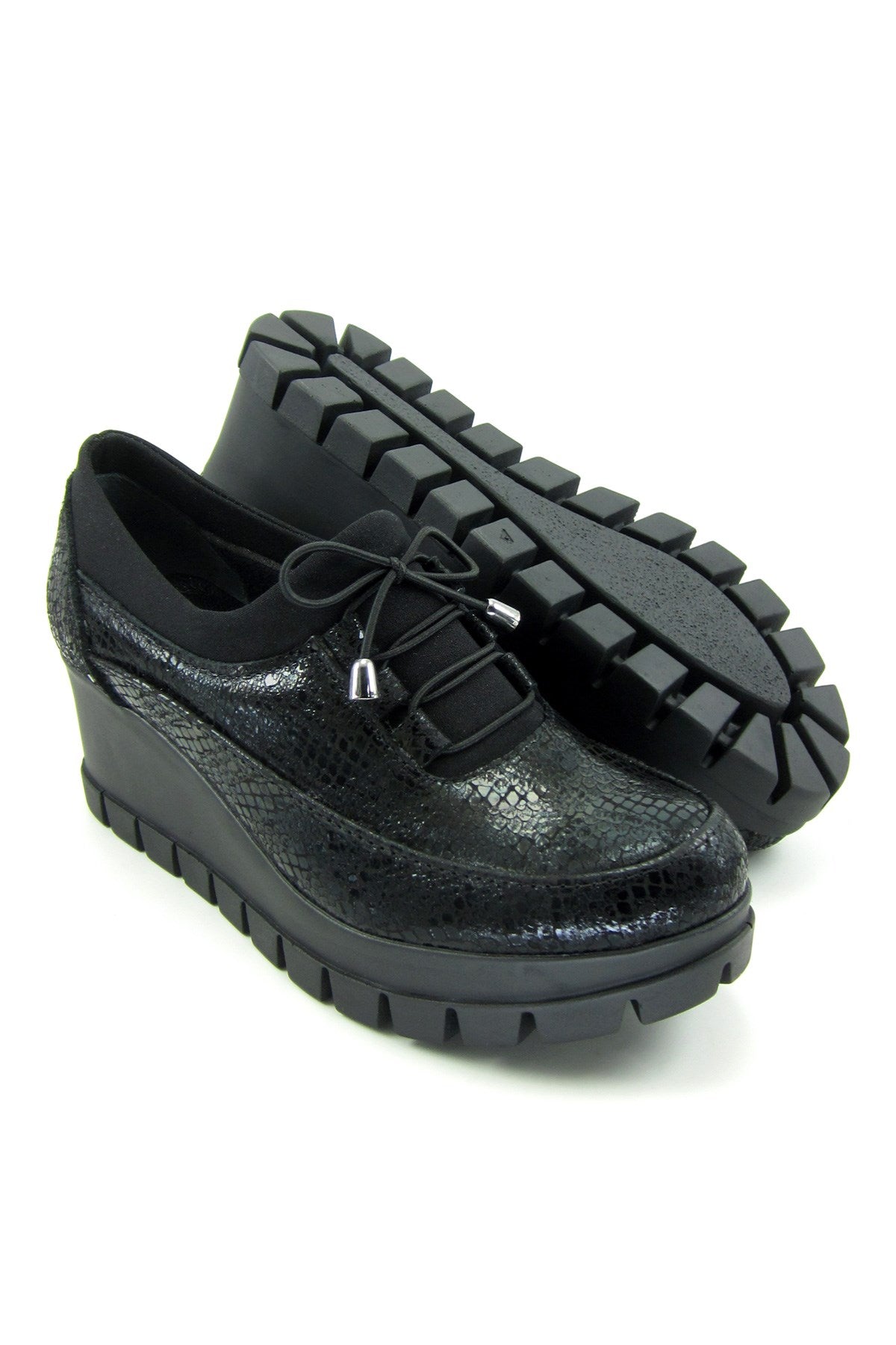 Olympia Siyah Yılan Hakiki Deri Dolgu Topuklu Günlük Ayakkabı