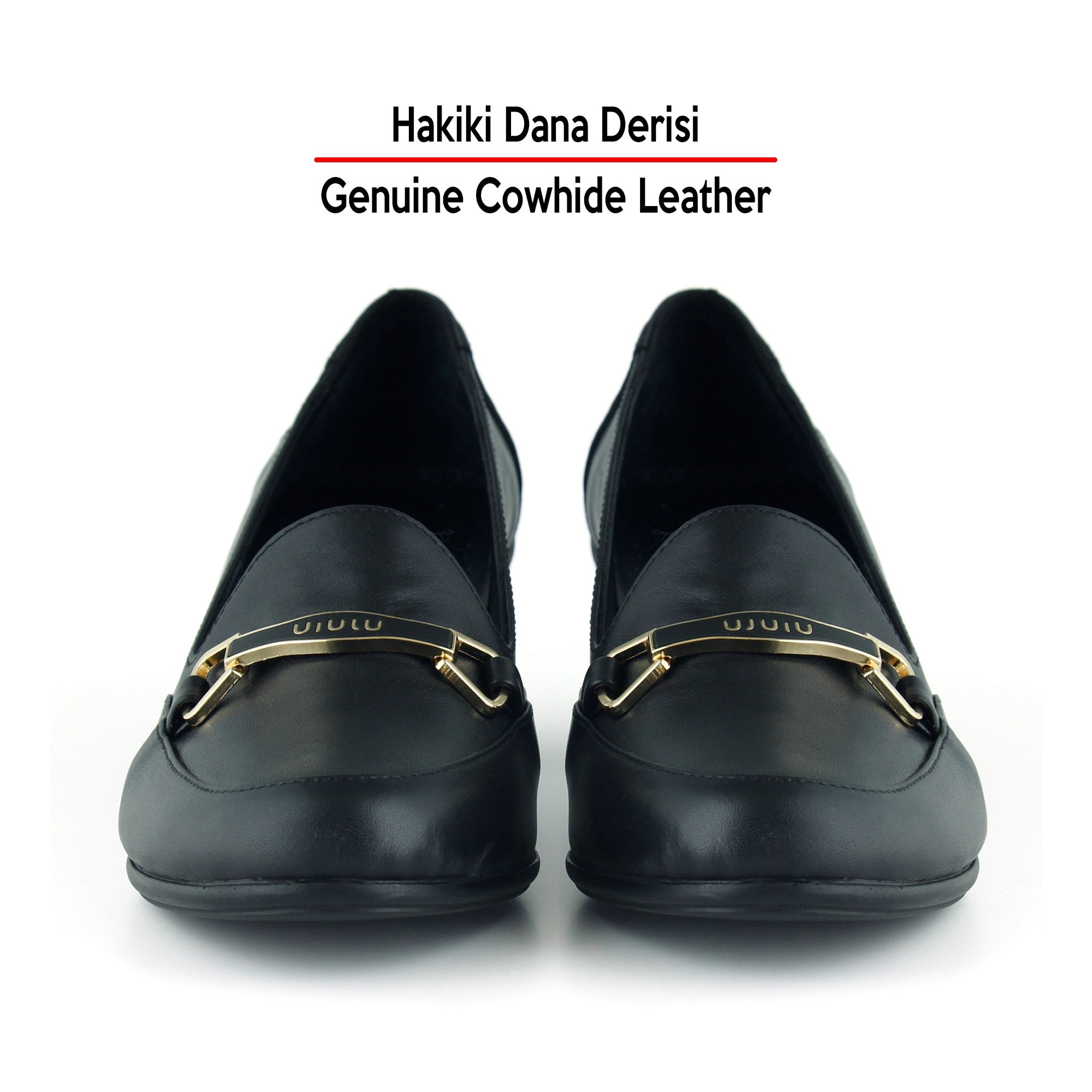 Harriet Siyah Hakiki Dana Derisi Tokalı Yuvarlak Burun Kalın Topuklu Loafer Ayakkabı