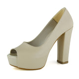 Carolina Ten Vegan Önü Açık Yuvarlak Burun Kalın Platform Topuklu Abiye Ayakkabı