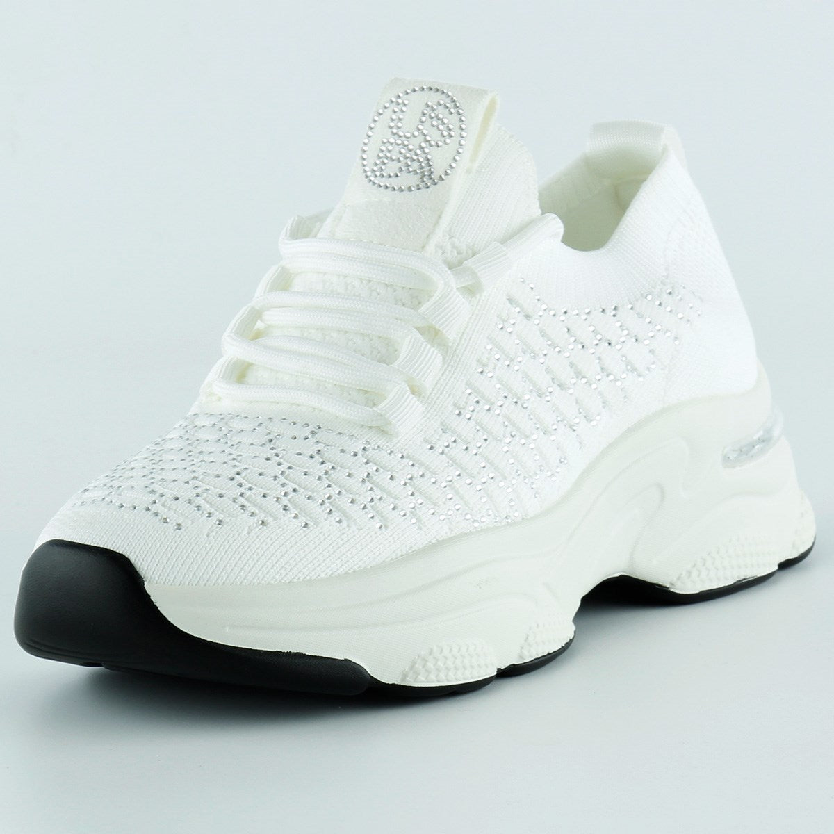 [5031] Beyaz Örgü Dokuma Taş Detaylı Bağcıklı Slip-on Sneaker