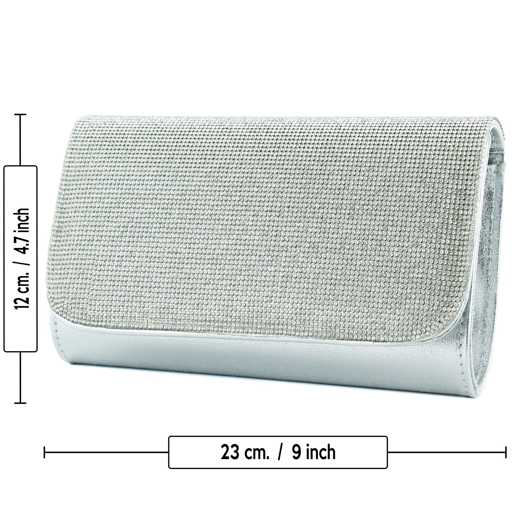 (ES0020AC) Lame Kristal Taşlı Zincir Askılı Manyetik Kapaklı Abiye El Çantası