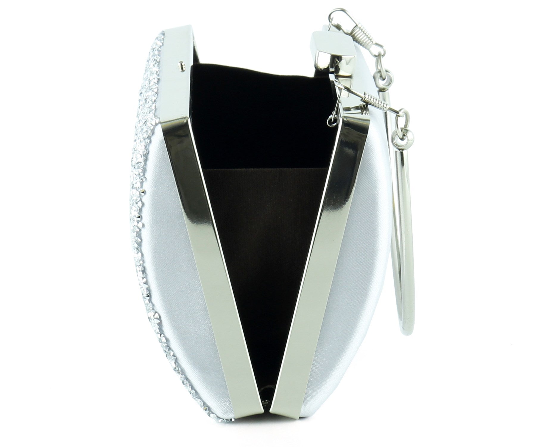 Gümüş Saten Kristal Granül Taşlı Metal Saplı Abiye El Çantası ( ES0013AC )