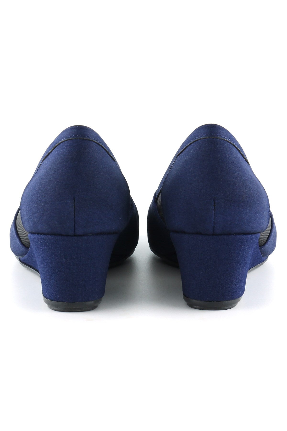 Evelyn Lacivert Krep Fileli Dolgu Topuklu Ayakkabı