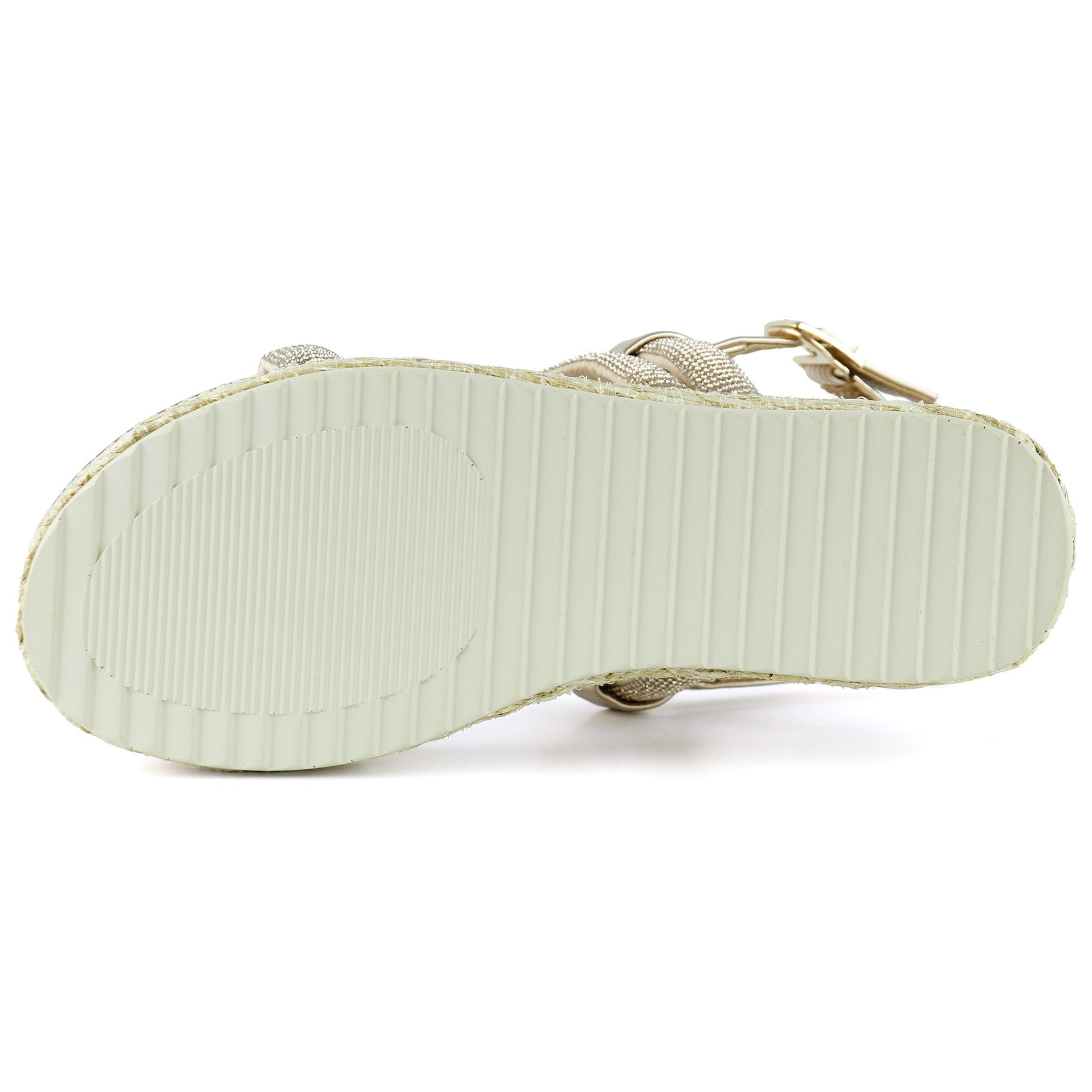 [7027] Bronz Üç Bant Taşlı İnci Detaylı Zikzak Örgülü Platform Sandalet