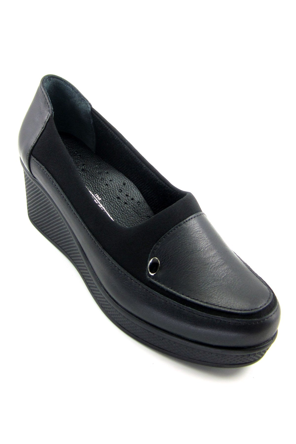 Priscilla Siyah Hakiki Deri Dolgu Topuklu Streç Günlük Ayakkabı