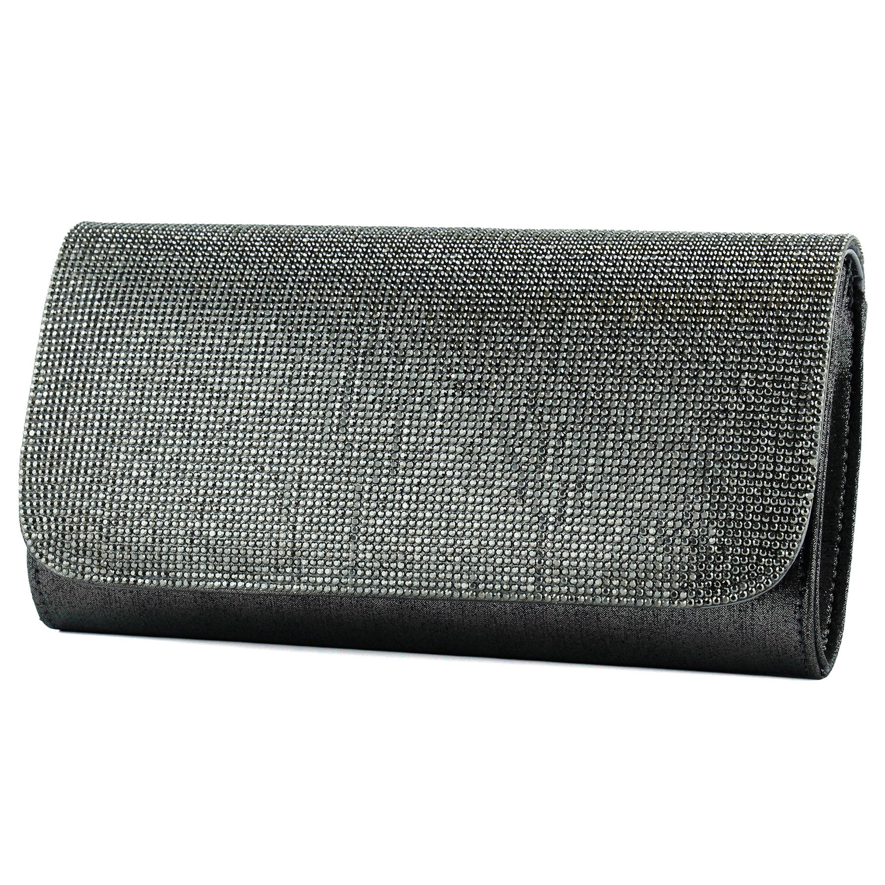 (ES0020AC) Antrasit Kristal Taşlı Zincir Askılı Manyetik Kapaklı Abiye El Çantası