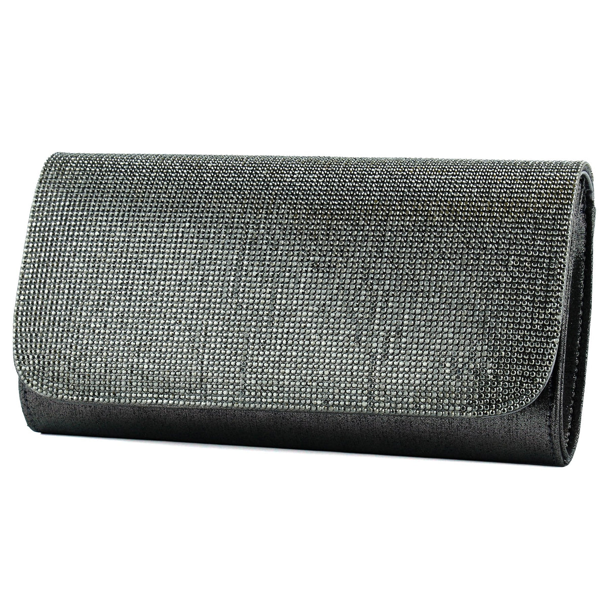 (ES0020AC) Antrasit Kristal Taşlı Zincir Askılı Manyetik Kapaklı Abiye El Çantası