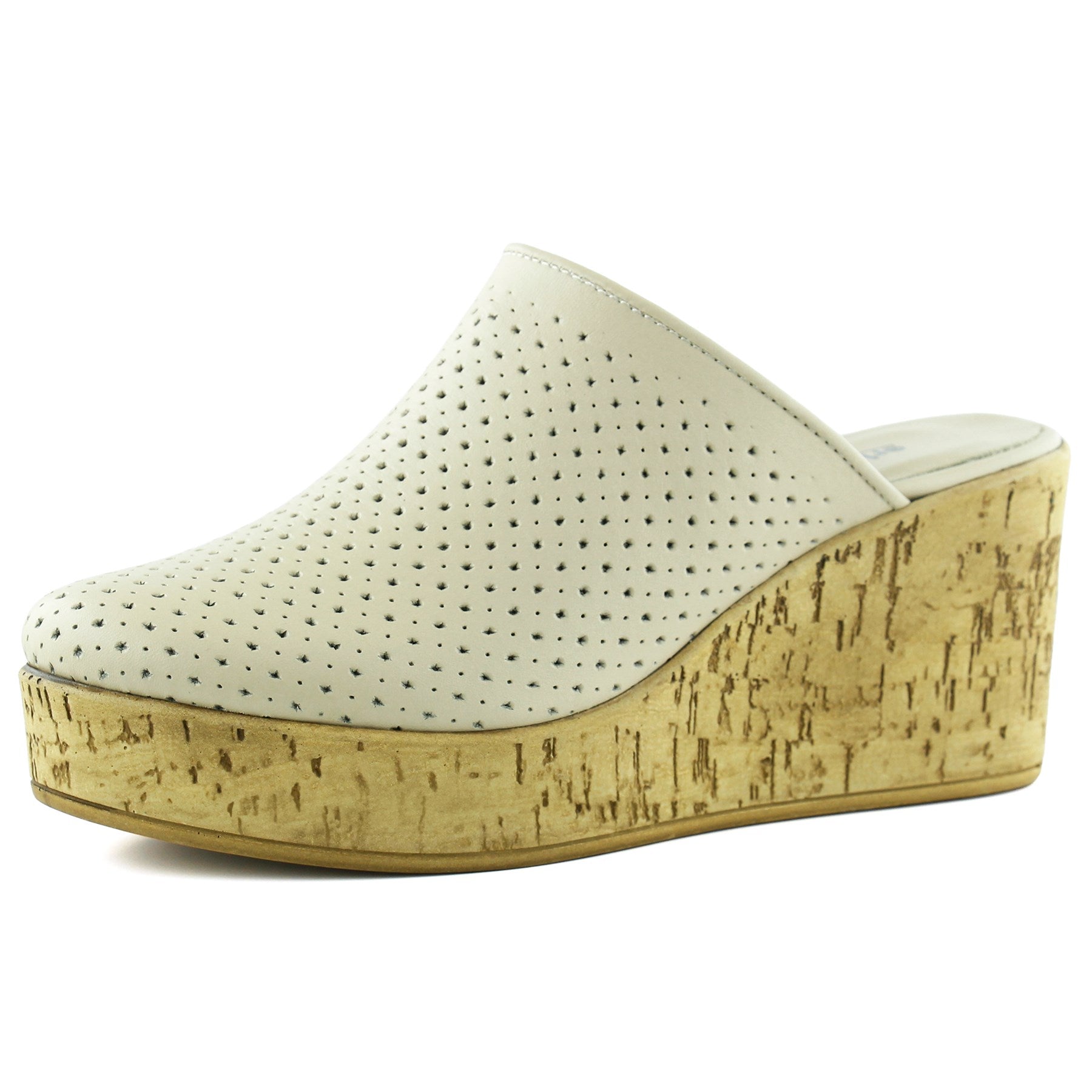 Aria Bej Hakiki Dana Derisi Önü Kapalı Mantar Taban Görünümlü Dolgu Topuklu Terlik