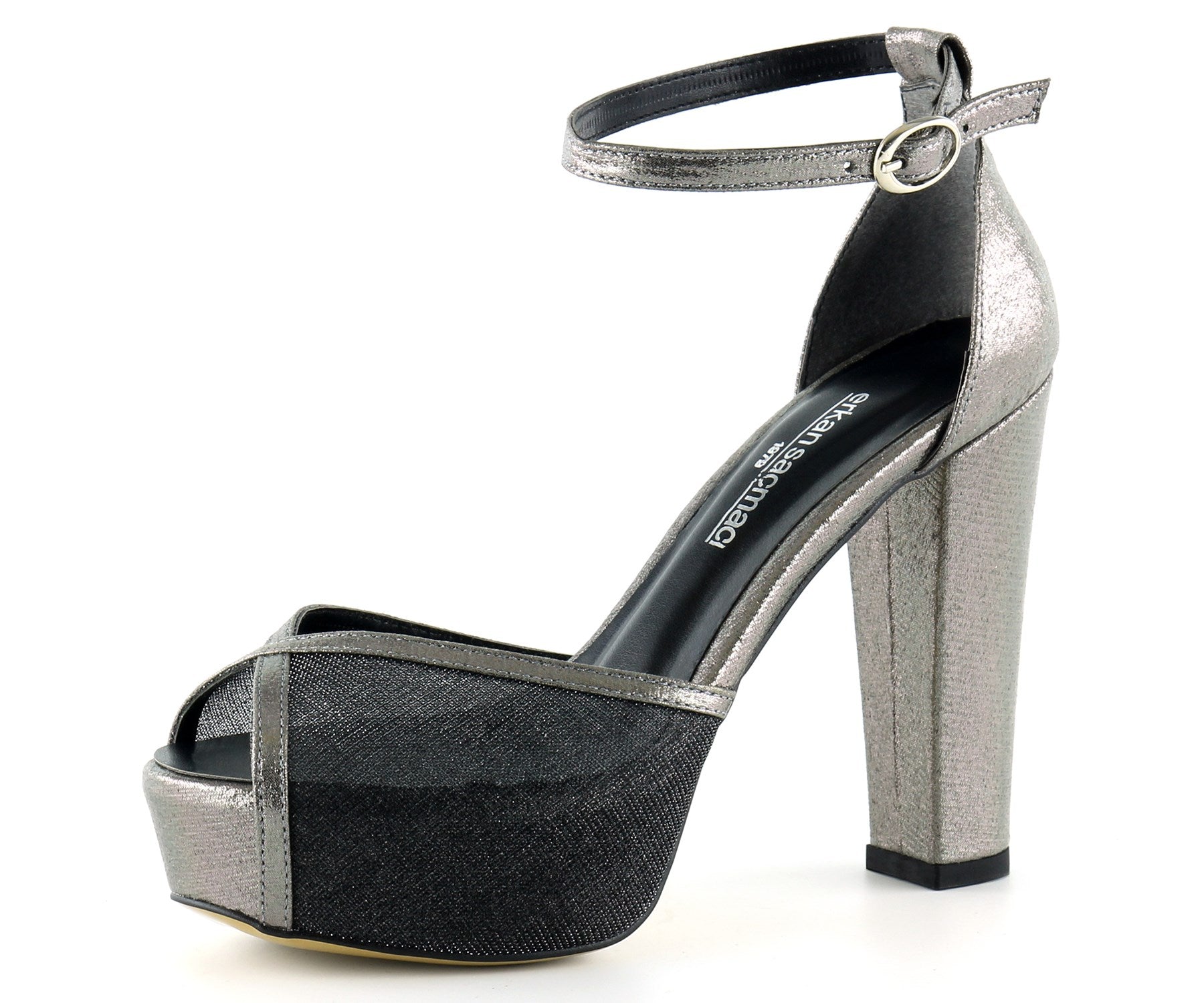 Carmen Platin Fileli Önü Açık Bilekten Bağlamalı Platform Topuklu Ayakkabı