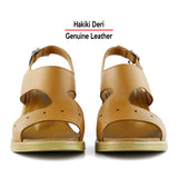 Ofelia Taba Hakiki Dana Derisi Delik Detaylı Tokalı Kalın Topuklu Rahat Günlük Sandalet