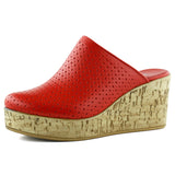 Aria Kırmızı Hakiki Dana Derisi Önü Kapalı Mantar Taban Görünümlü Dolgu Topuklu Terlik