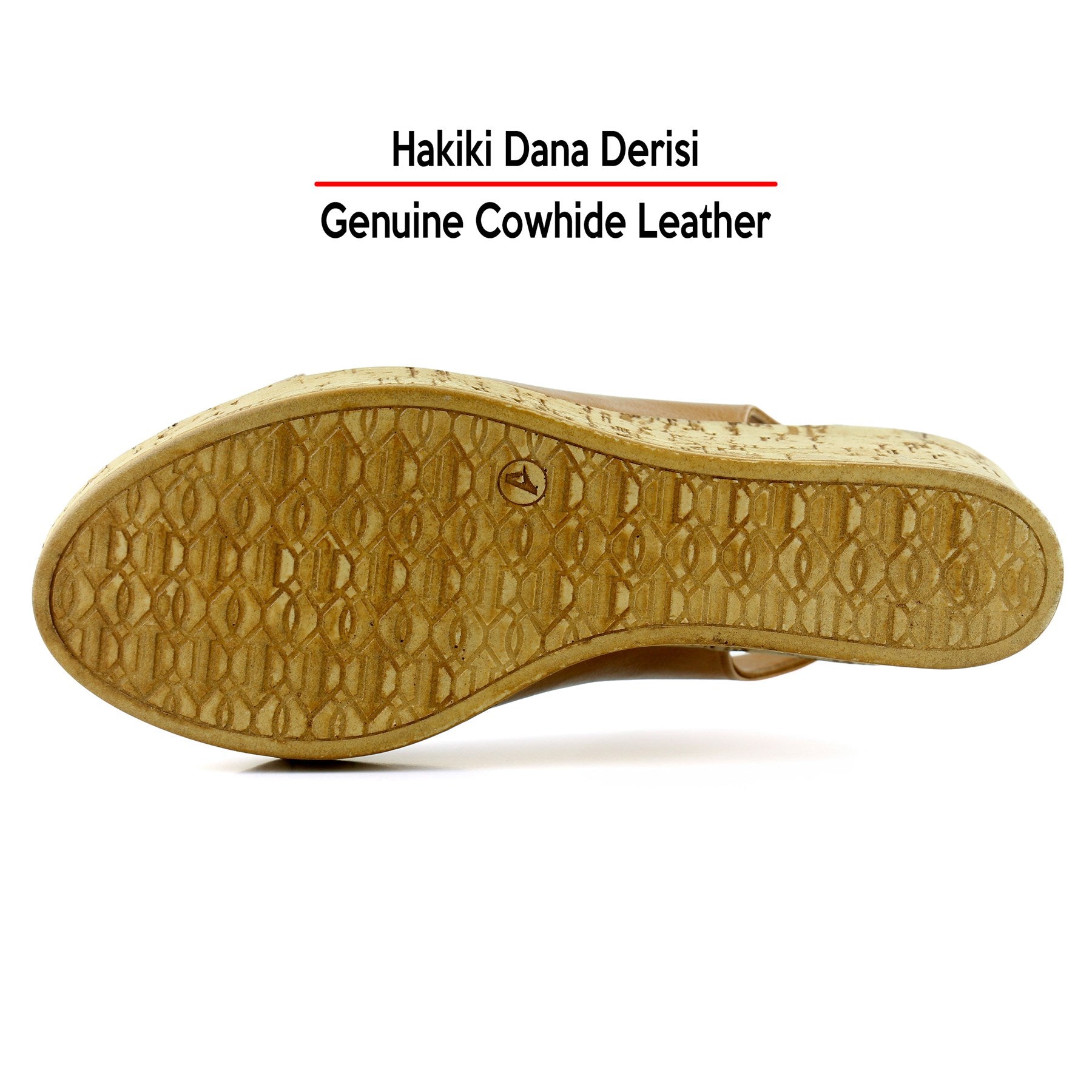 Luna Taba Hakiki Dana Derisi Çapraz Bantlı Mantar Taban Görünümlü Dolgu Topuklu Sandalet