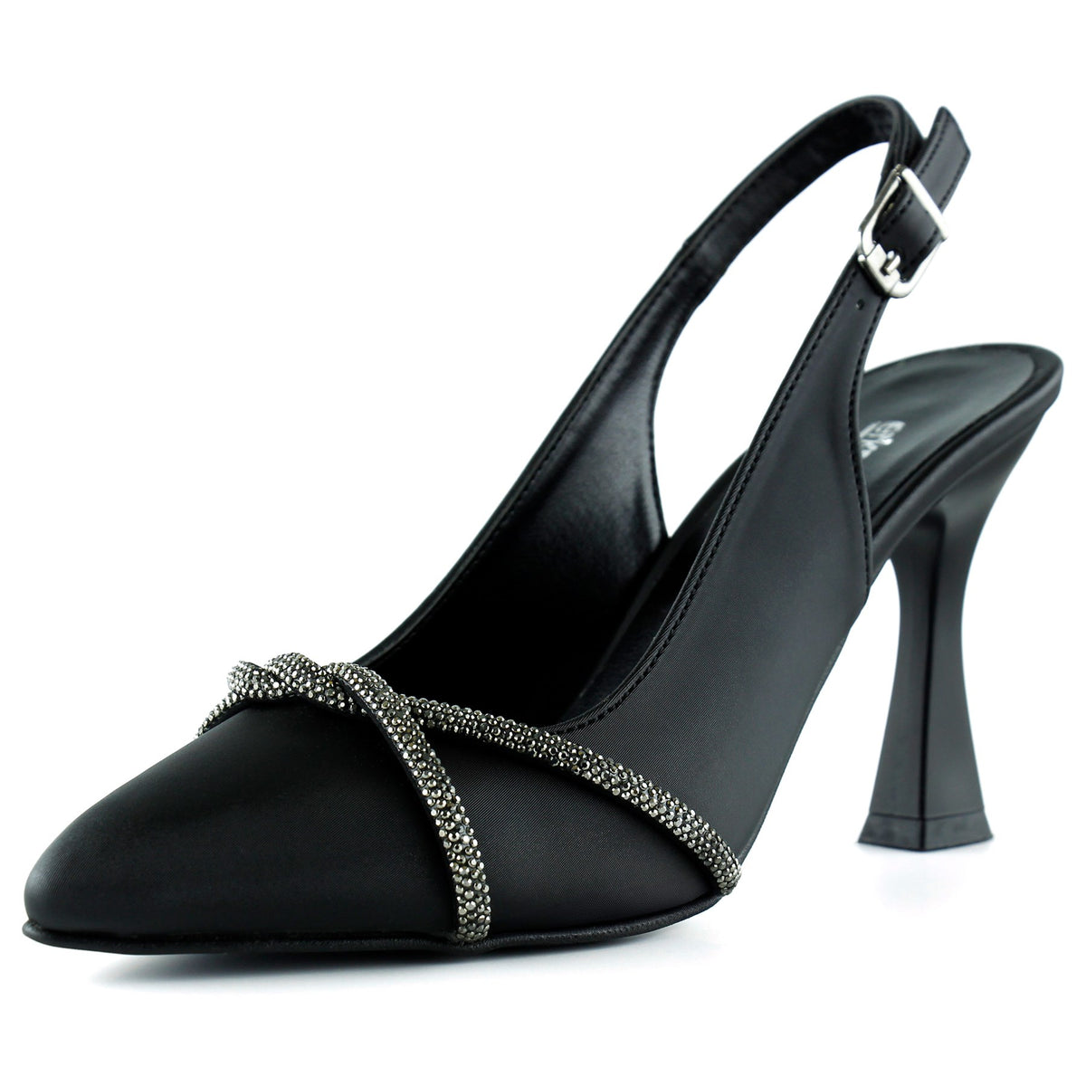 Raphtalia Plus Siyah Saten Burma Taşlı İnce Topuklu Arkası Açık Abiye Ayakkabı