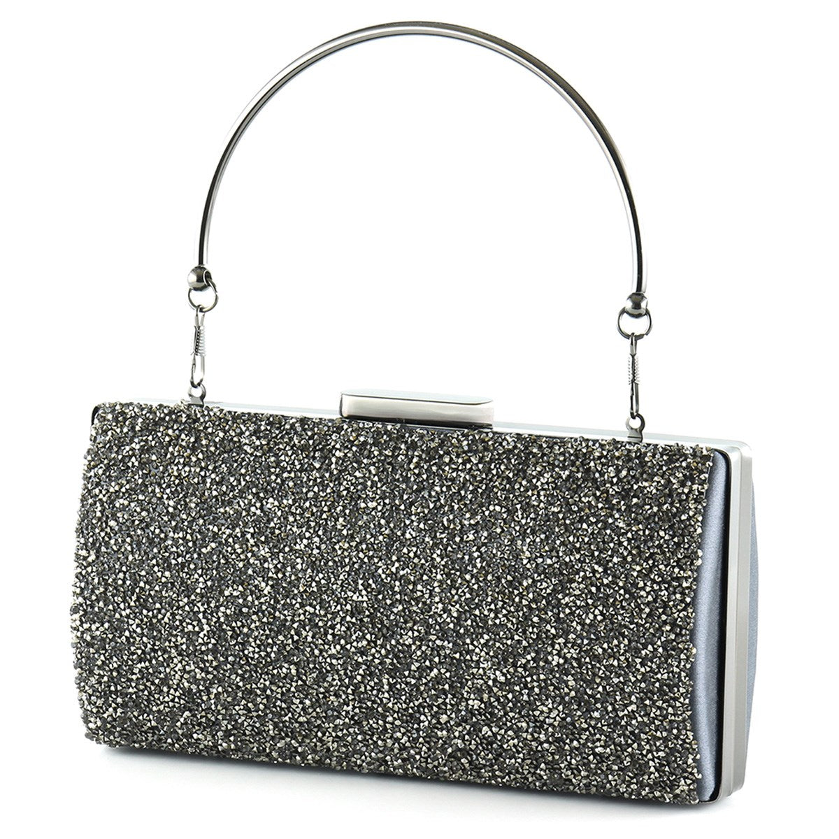 Antrasit Saten Kristal Granül Taşlı Metal Saplı Abiye El Çantası ( ES0013AC )