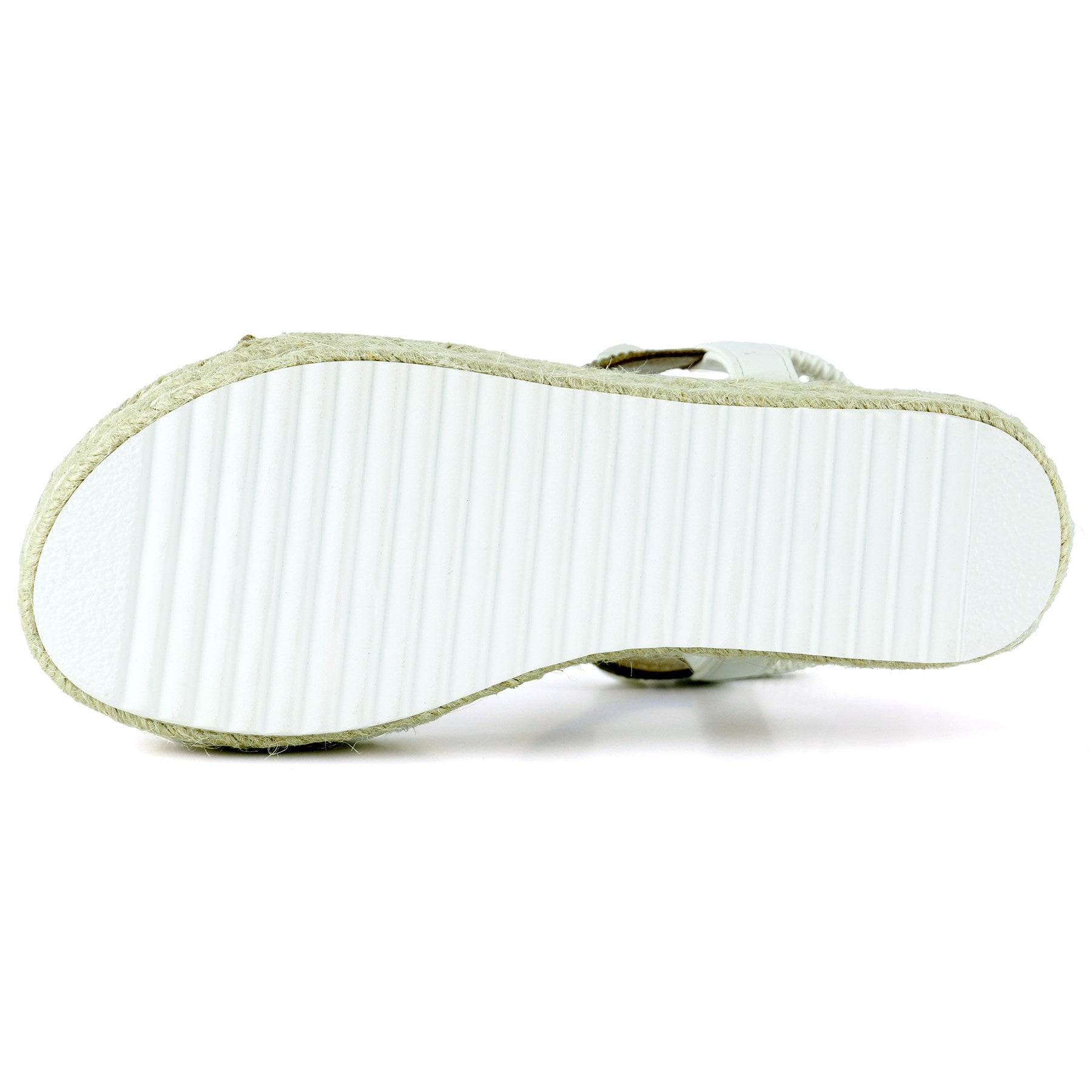 [7022] Beyaz Kristal Taşlı Elastik Bantlı Zikzak Örgü Jüt Platform Topuklu Sandalet