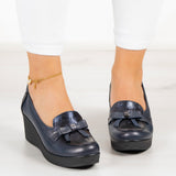 Emma Lacivert Hakiki Deri Dolgu Topuklu Günlük Ayakkabı