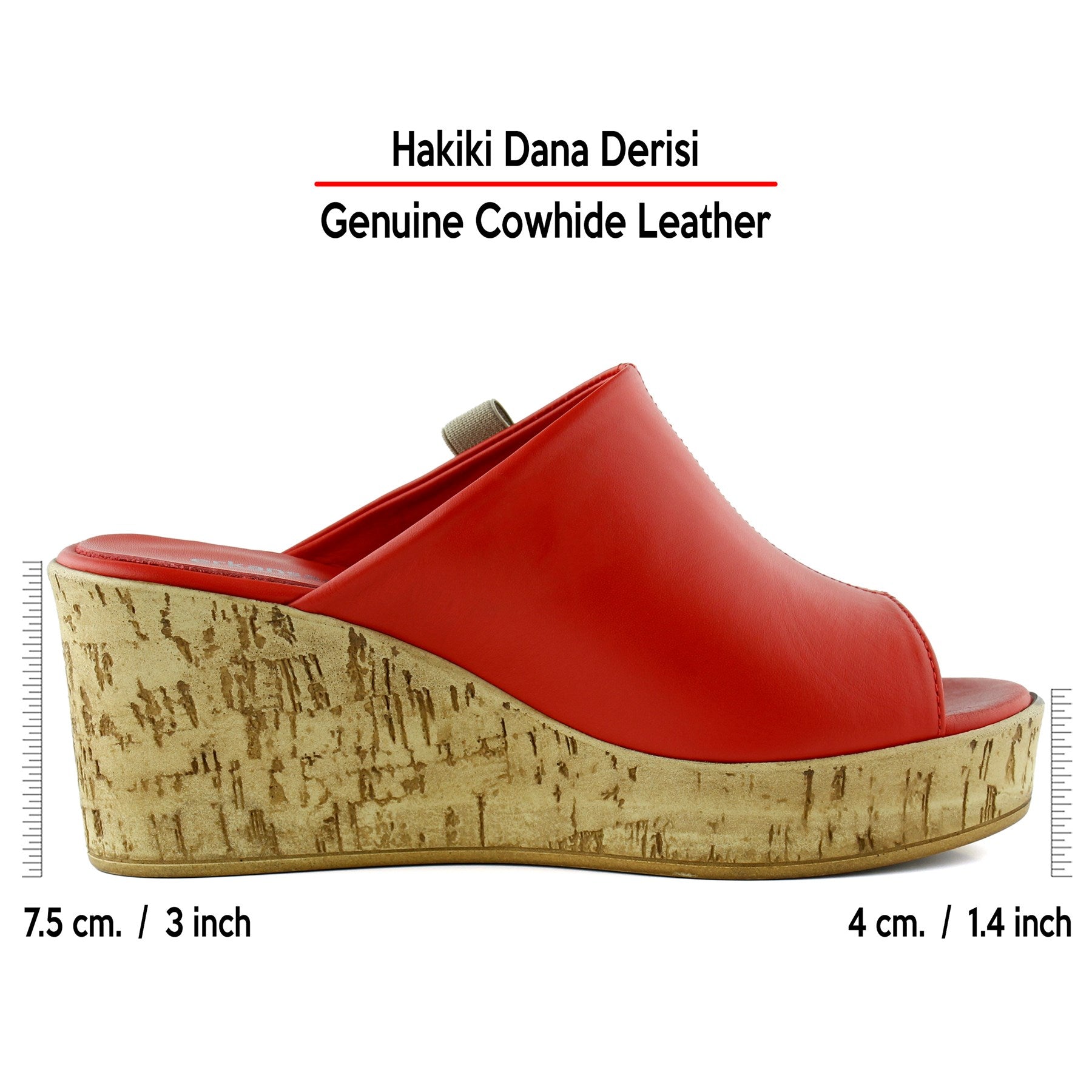 Fitoria Kırmızı Hakiki Dana Derisi Önü Açık Mantar Taban Görünümlü Dolgu Topuklu Terlik