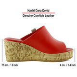 Fitoria Kırmızı Hakiki Dana Derisi Önü Açık Mantar Taban Görünümlü Dolgu Topuklu Terlik