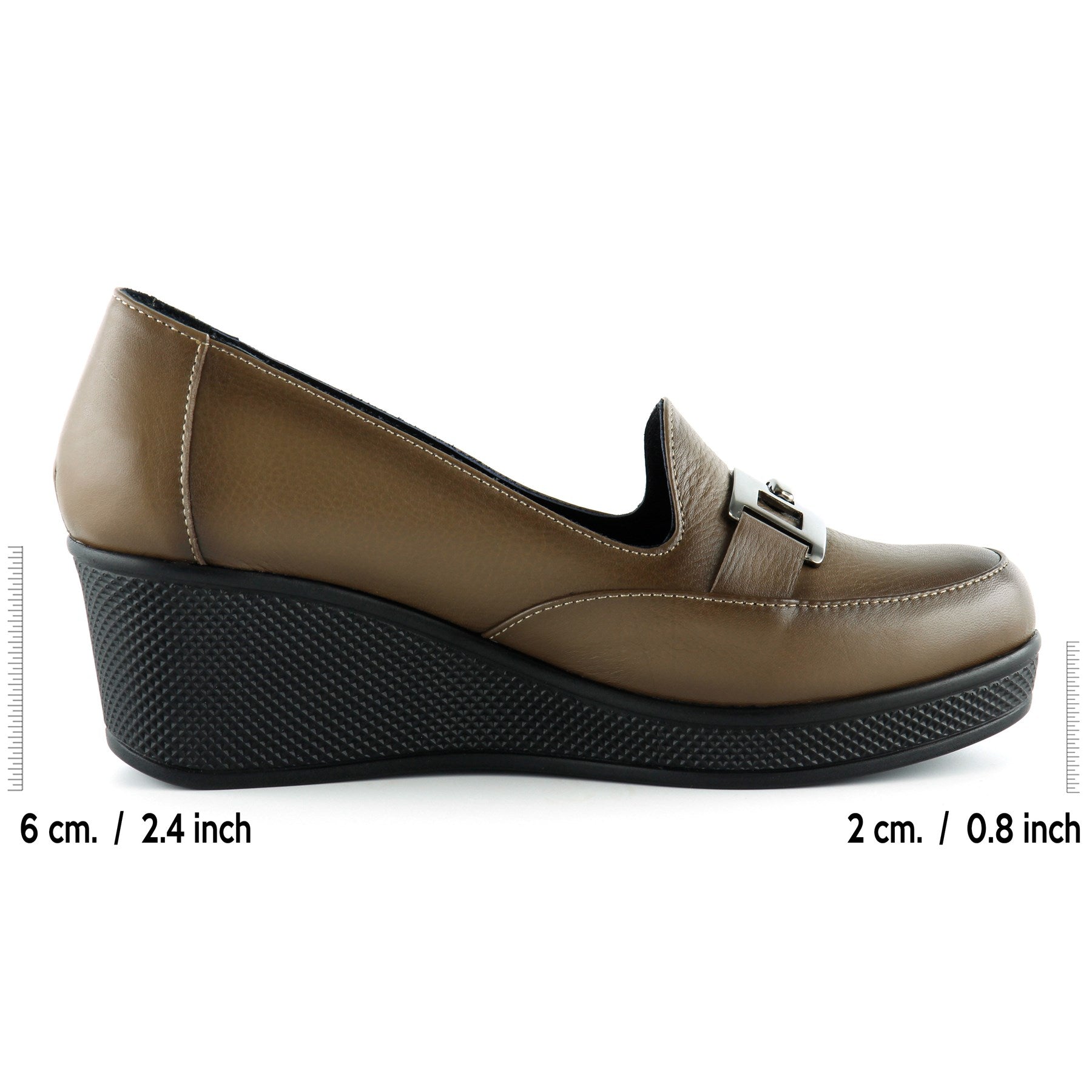 Dafne Kahverengi Hakiki Deri Tokalı Yuvarlak Burun Dolgu Topuklu Günlük Ayakkabı