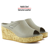 Drusilla Vizon Hakiki Deri Önü Açık Kesik Detaylı Mantar Taban Görünümlü Dolgu Topuklu Terlik