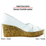 Astrid Beyaz Hakiki Dana Derisi Çapraz Bantlı Mantar Taban Görünümlü Dolgu Topuklu Sandalet