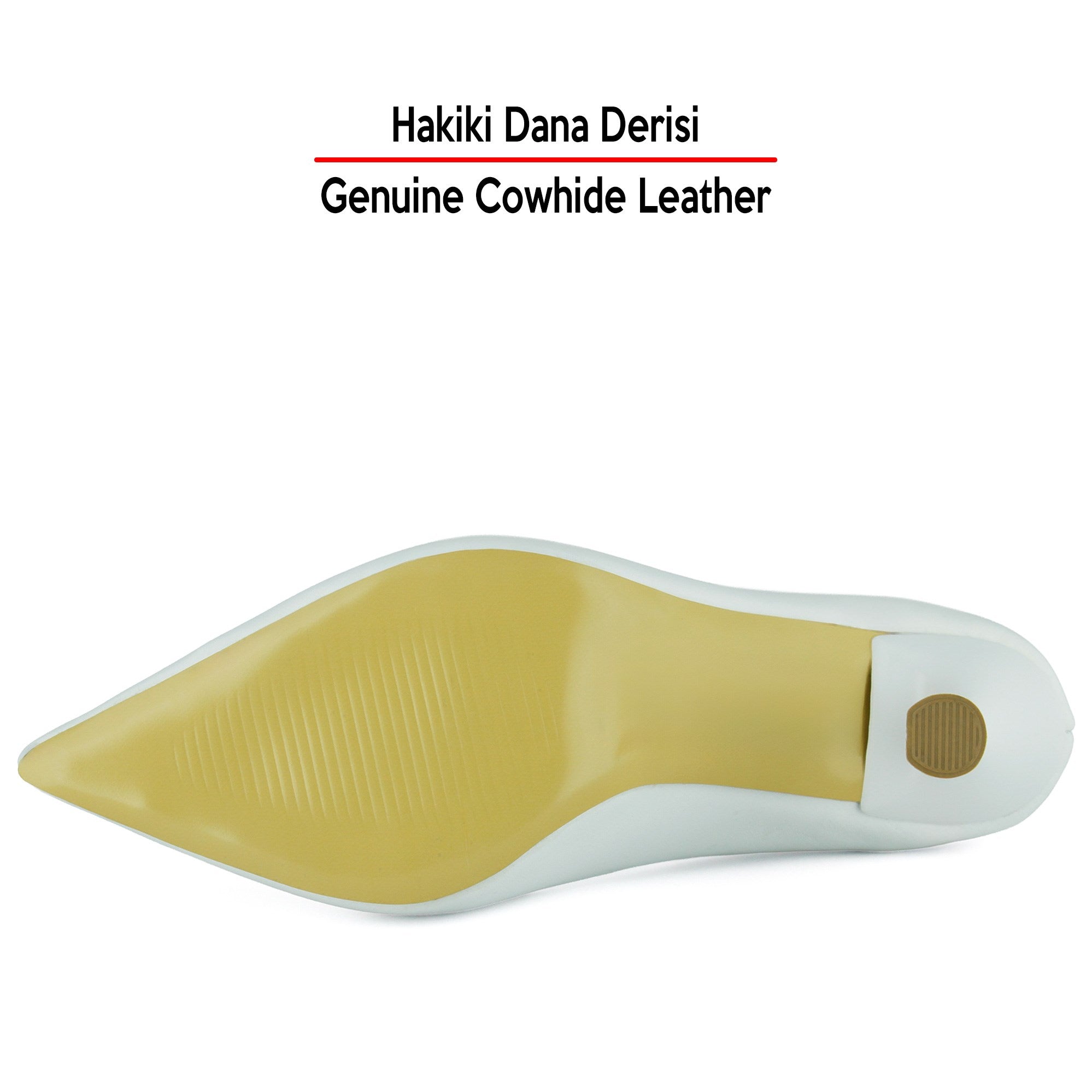 Suzanna Beyaz Hakiki Dana Derisi Sivri Burun Klasik İnce Topuklu Ayakkabı