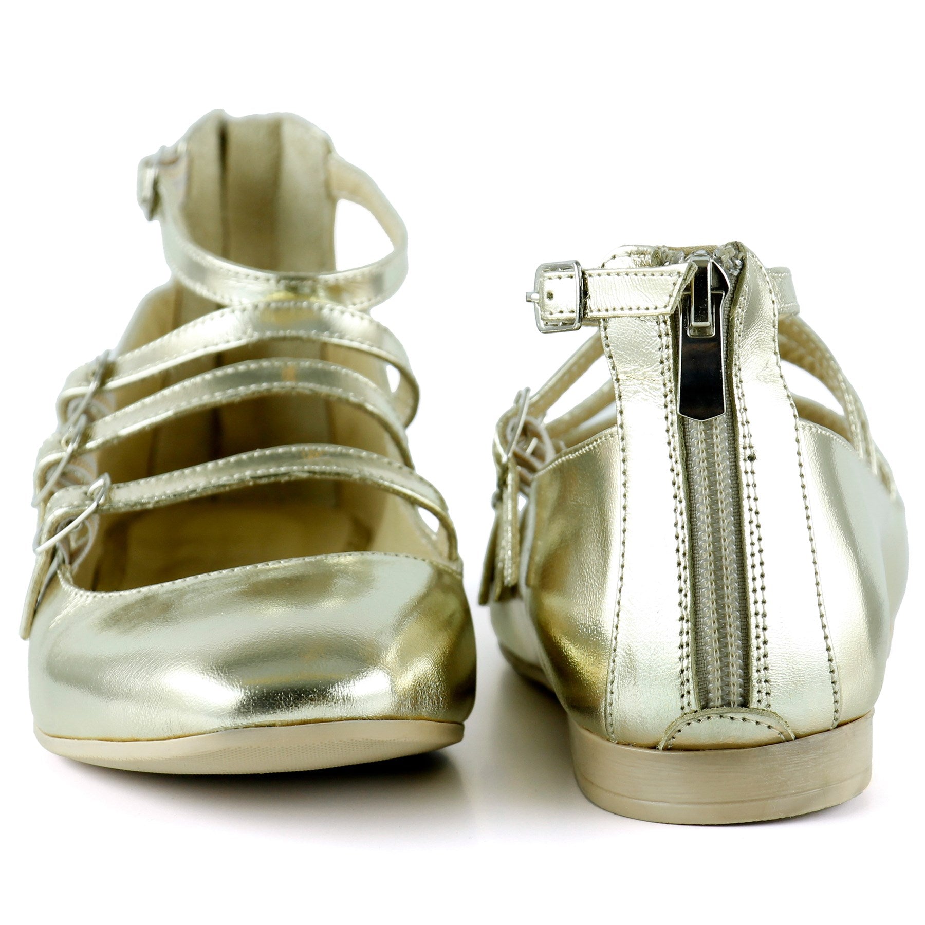 Elenuta Dore Hakiki Deri Rugan Dört Bant Tokalı Fermuarlı Balerin Babet