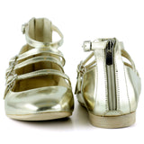 Elenuta Dore Hakiki Deri Rugan Dört Bant Tokalı Fermuarlı Balerin Babet