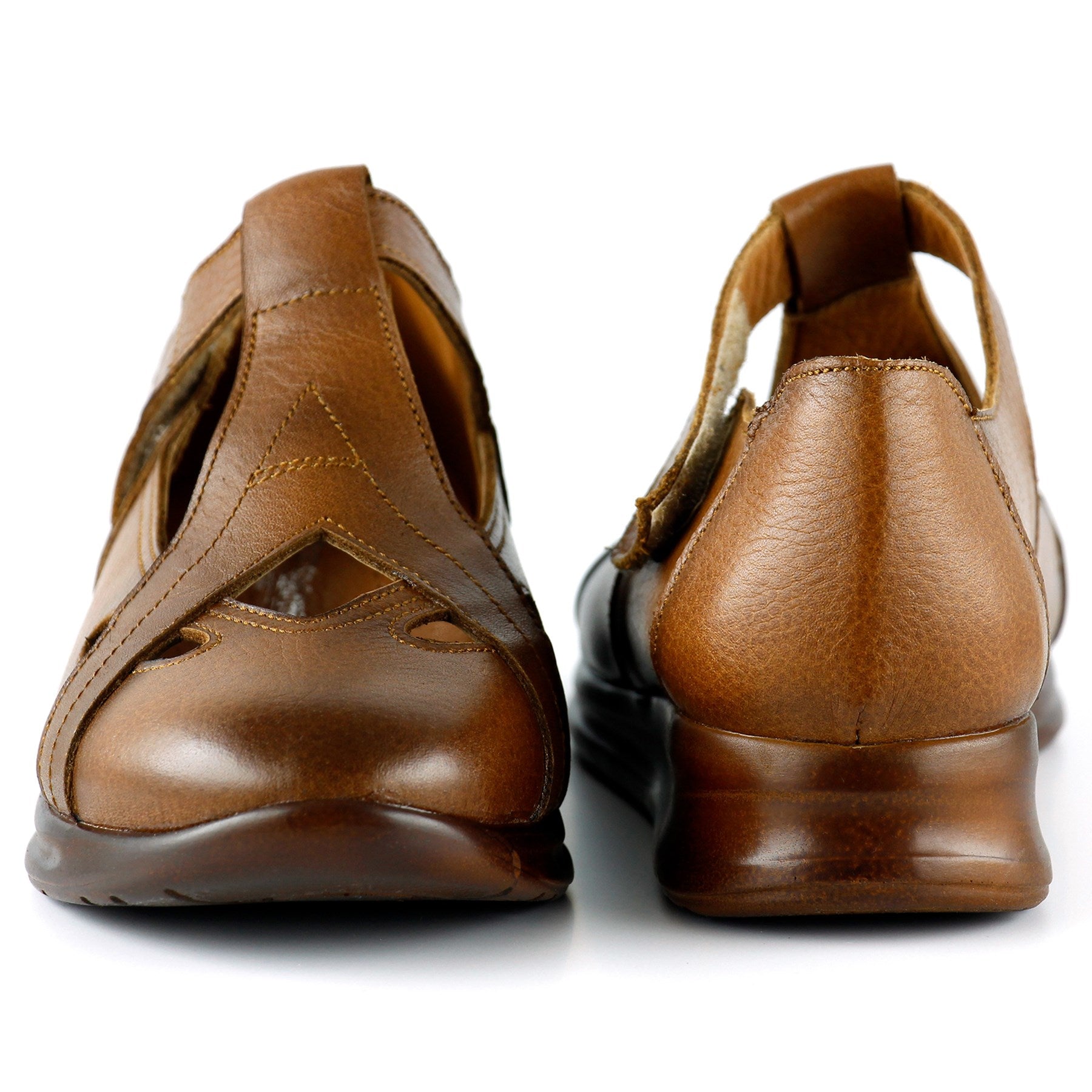 Frida Taba Hakiki Deri Kesik Detaylı Cırt Cırtlı Günlük Ayakkabı