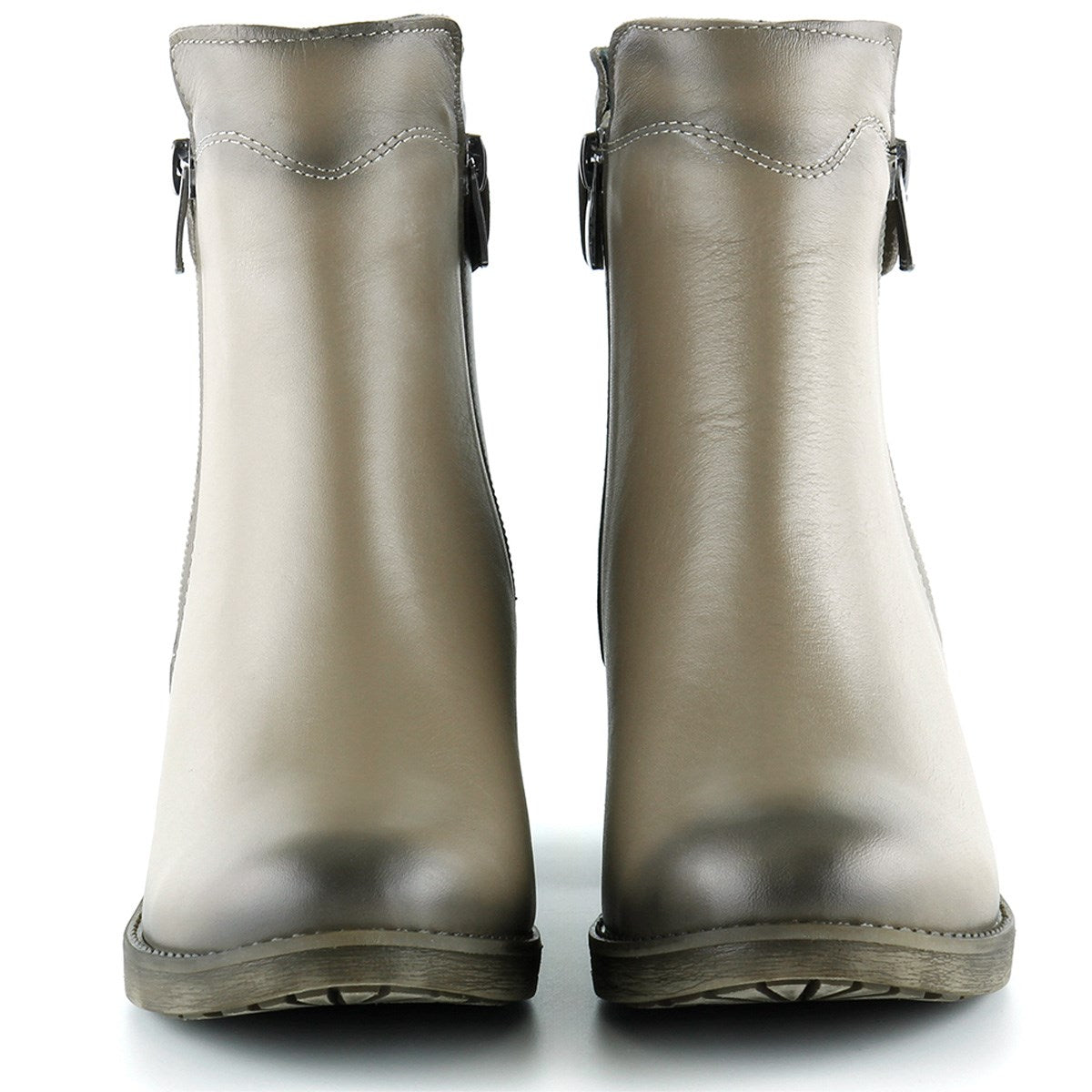 Zandra Vizon Hakiki Deri Yandan Fermuarlı Kalın Topuklu Bot