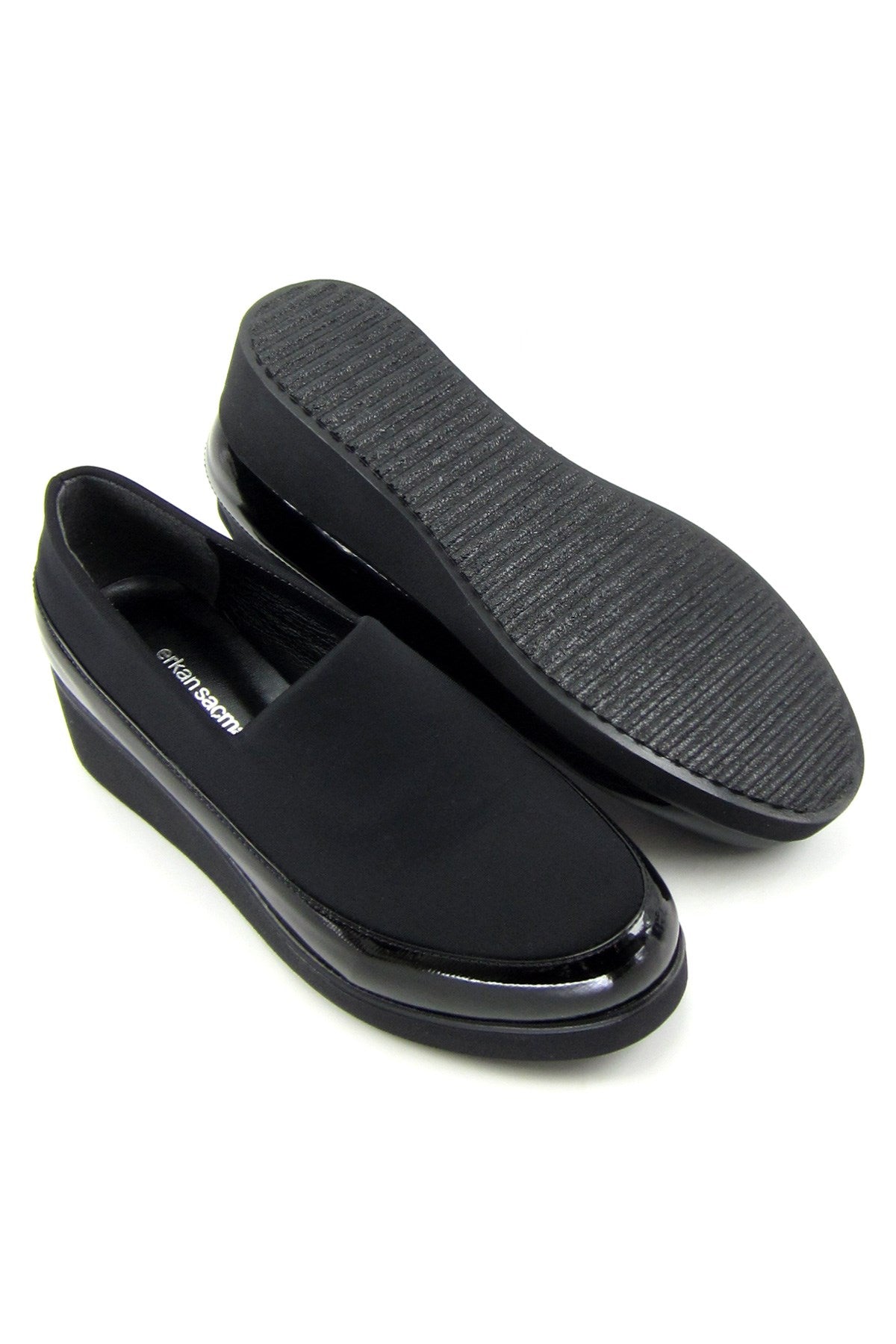 Larisa Siyah Rugan Ön Yüz Streç Dolgu Topuklu Günlük Ayakkabı