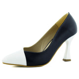 Jatqılı Plus Lacivert Beyaz İnce Kadeh Topuklu Klasik Ayakkabı