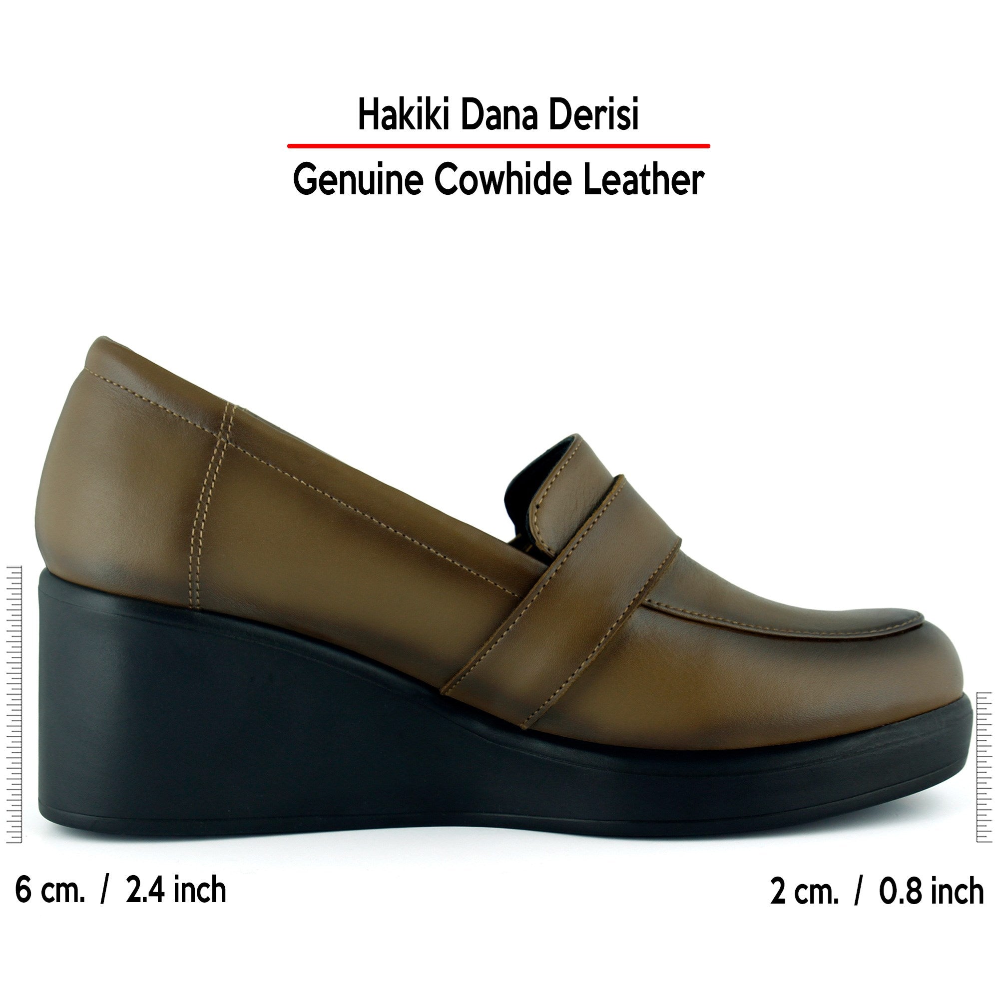 Madeline Ceviz Hakiki Dana Derisi Tokalı Yuvarlak Burun Dolgu Topuklu Günlük Ayakkabı