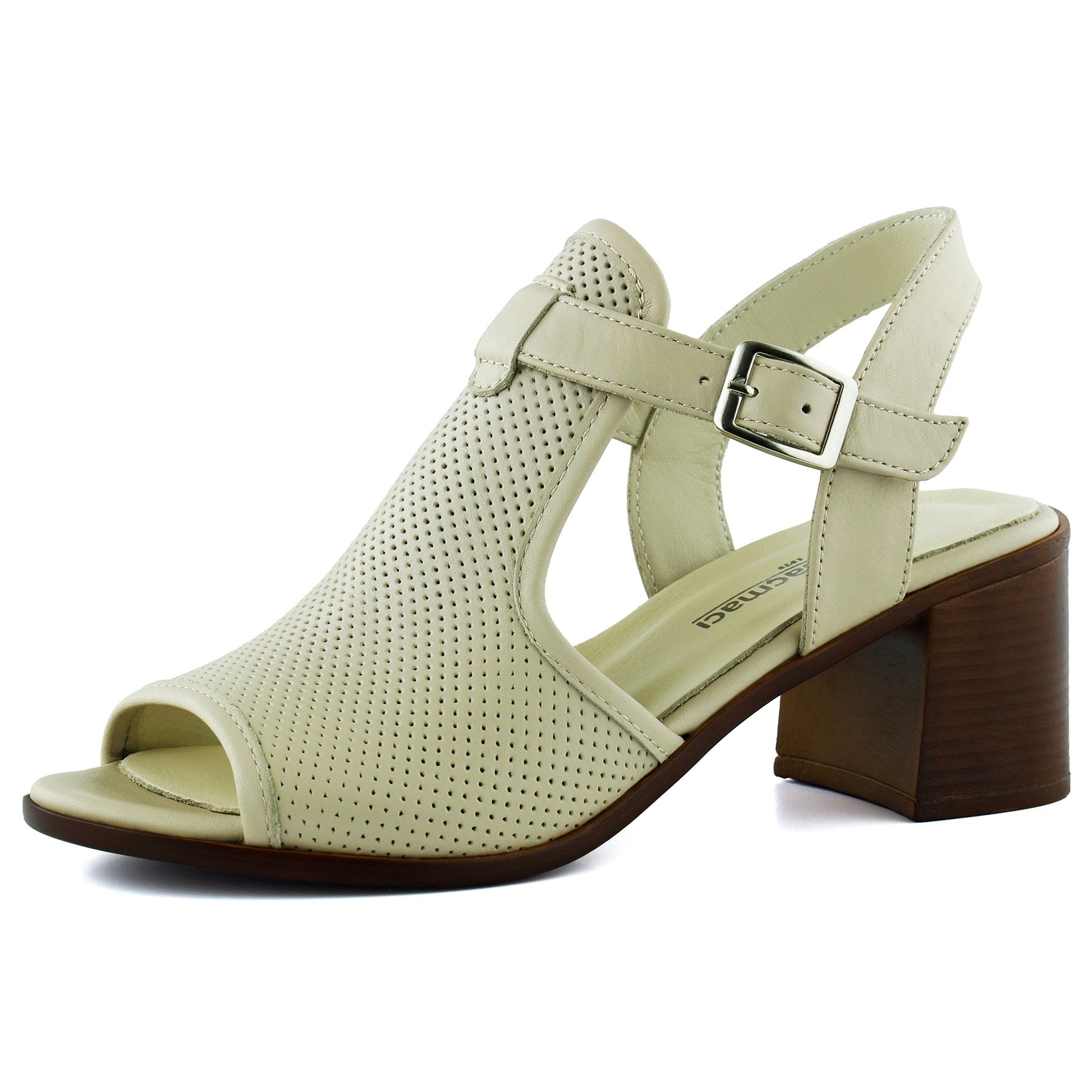 Elena Bej Hakiki Dana Derisi Önü Arkası Açık Delik Detaylı Kalın Topuklu Rahat Günlük Sandalet