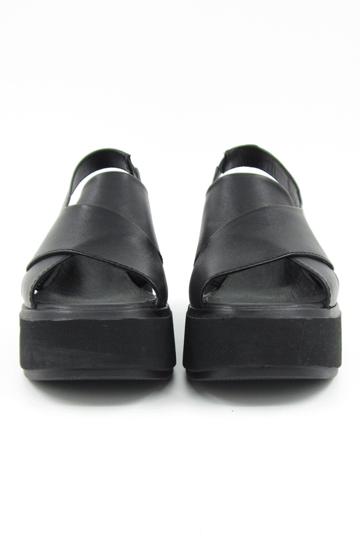 Olivia Siyah Hakiki Deri Dolgu Topuklu Sandalet