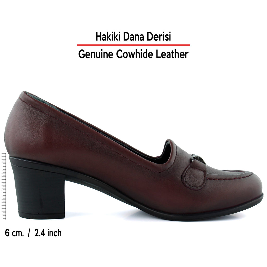 Elize Bordo Hakiki Dana Derisi Kalın Topuklu Loafer Ayakkabı