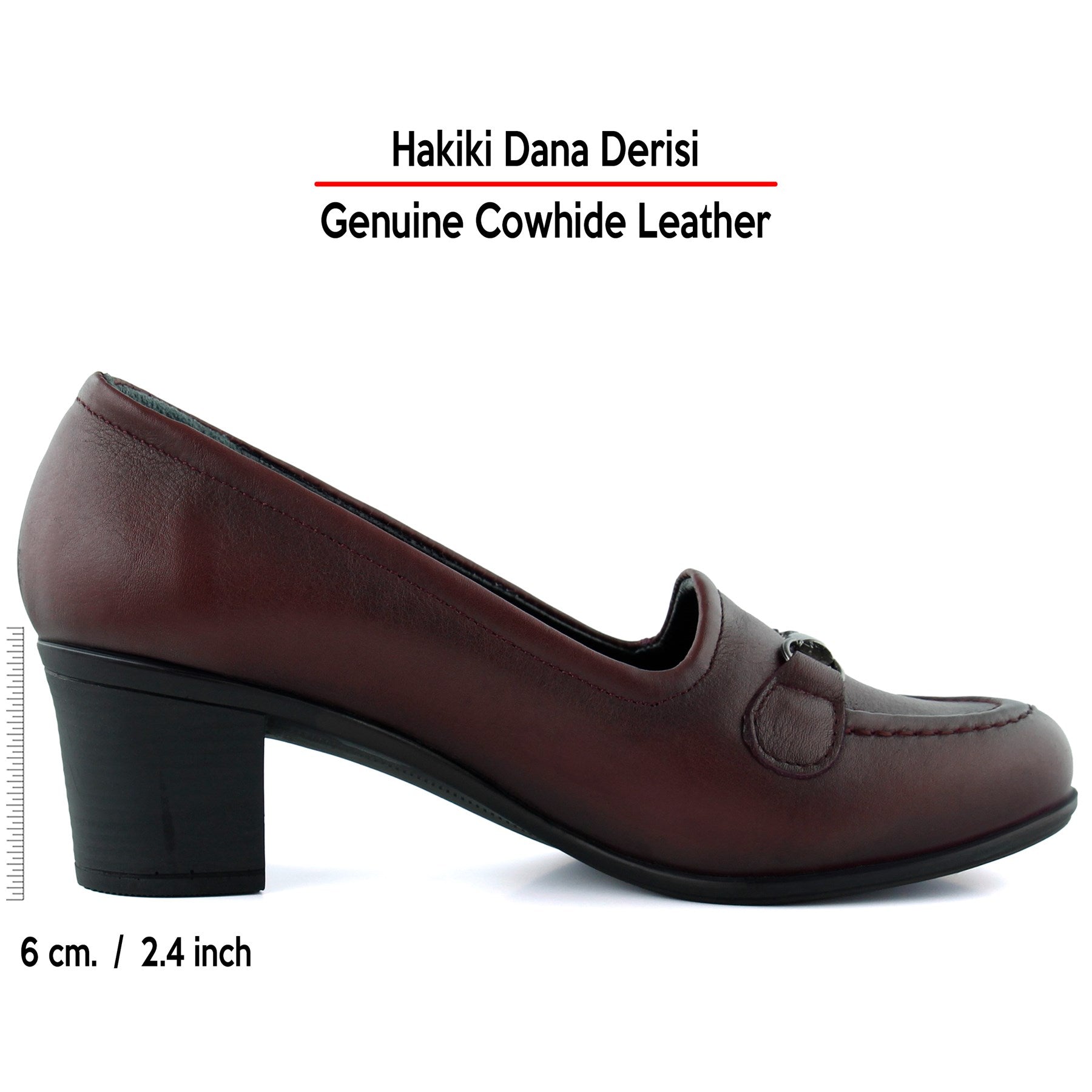 Elize Bordo Hakiki Dana Derisi Kalın Topuklu Loafer Ayakkabı