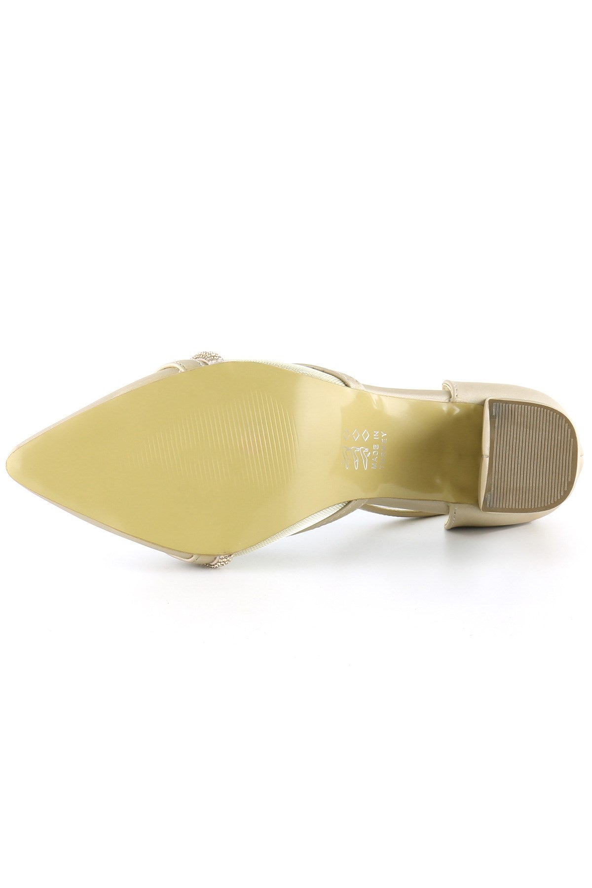 Molly Ten Saten Taşlı Fileli Kalın Topuklu Ayakkabı