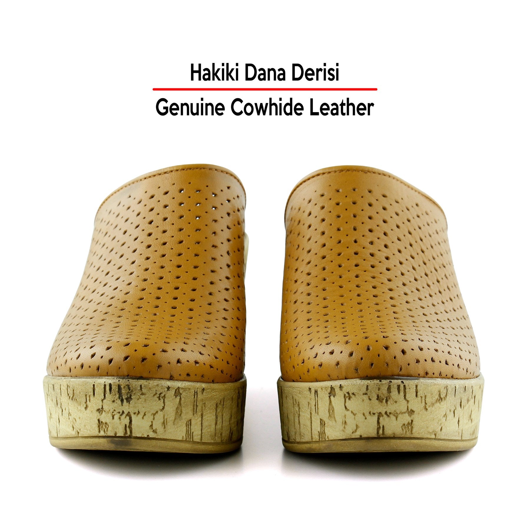 Aria Taba Hakiki Dana Derisi Önü Kapalı Mantar Taban Görünümlü Dolgu Topuklu Terlik