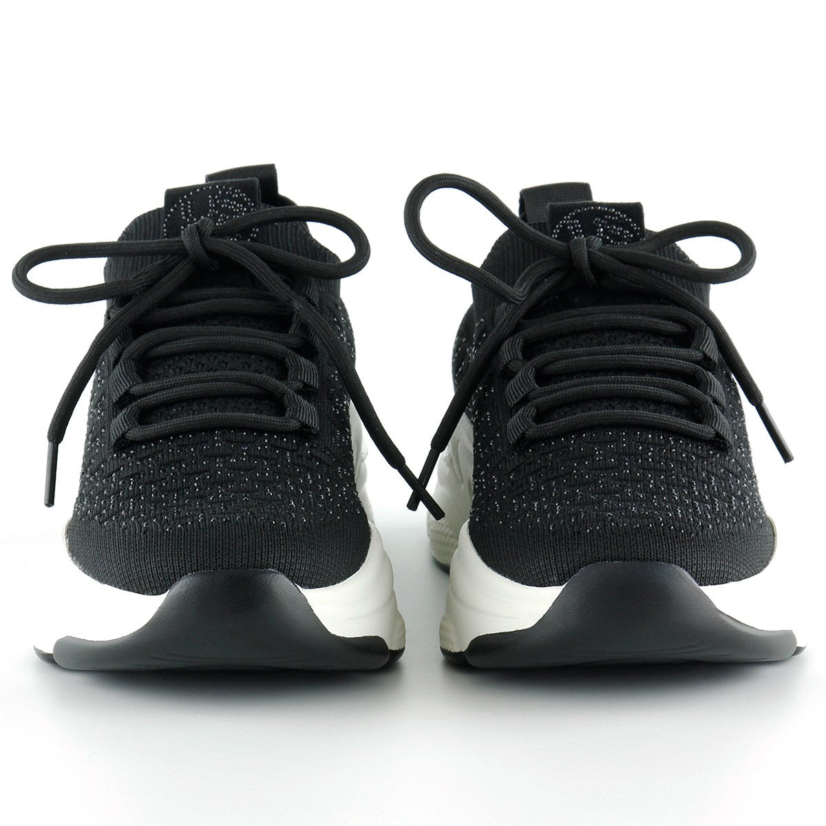 [5031] Siyah Örgü Dokuma Taş Detaylı Bağcıklı Slip-on Sneaker