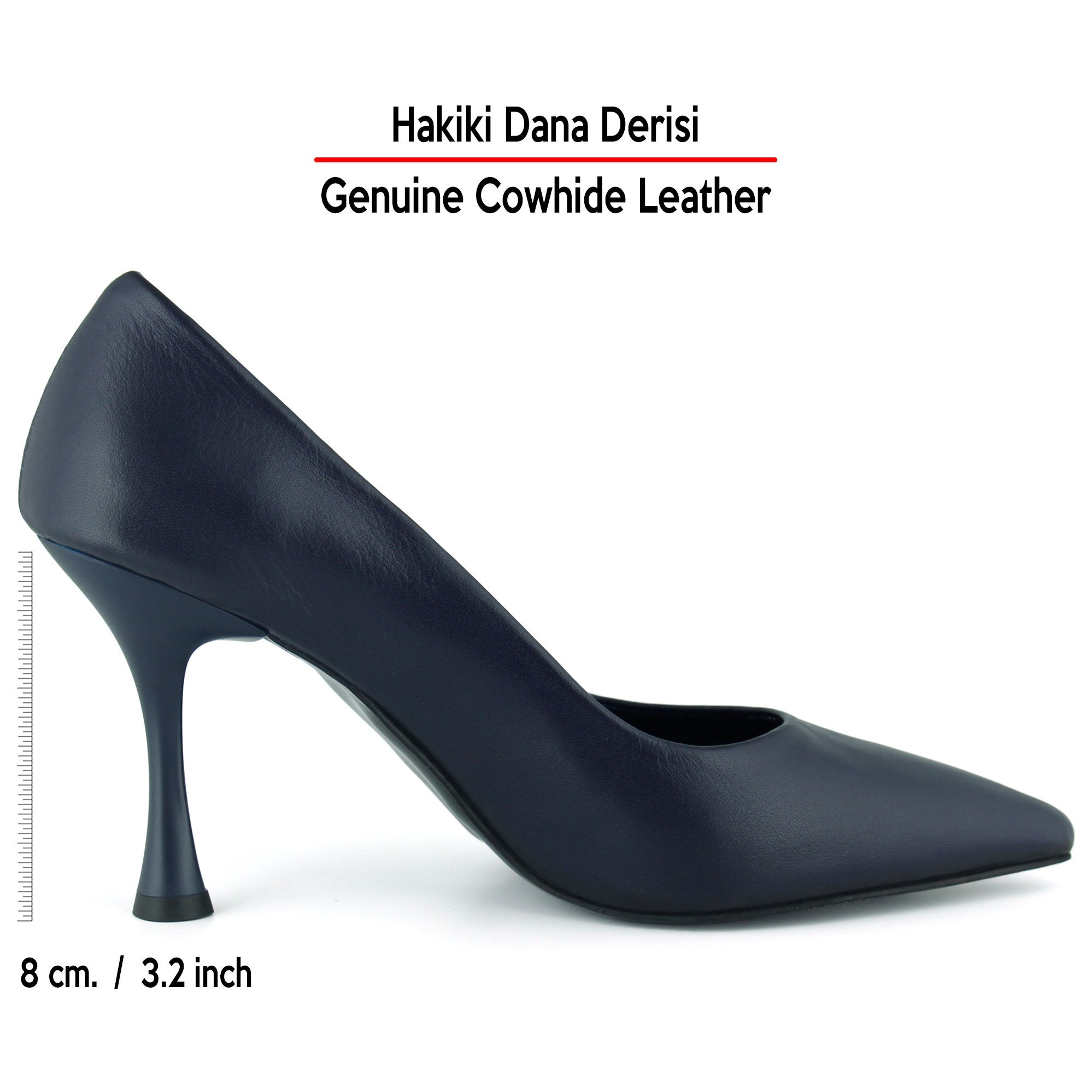 Suzanna Lacivert Hakiki Dana Derisi Sivri Burun Klasik İnce Topuklu Ayakkabı