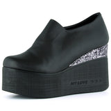 Lumi Siyah Vegan Yuvarlak Burun Taşlı Gizli Dolgu Topuklu Günlük Ayakkabı