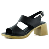 Ofelia Siyah Hakiki Dana Derisi Delik Detaylı Tokalı Kalın Topuklu Rahat Günlük Sandalet