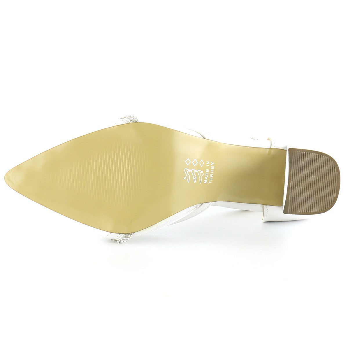 Molly Beyaz Taşlı Fileli Kalın Topuklu Ayakkabı