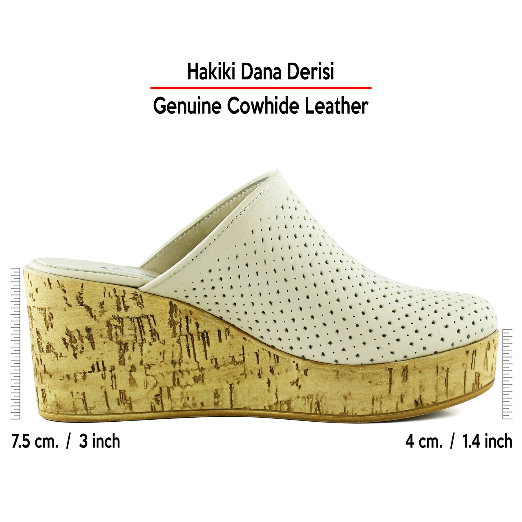 Aria Bej Hakiki Dana Derisi Önü Kapalı Mantar Taban Görünümlü Dolgu Topuklu Terlik