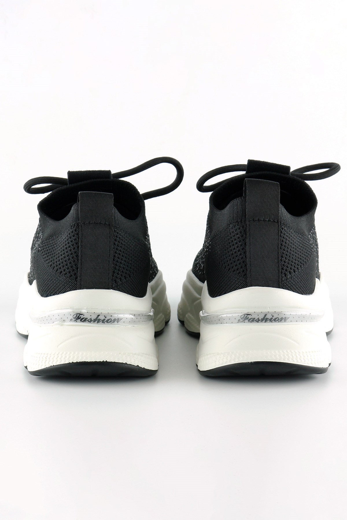 [5031] Siyah Örgü Dokuma Taş Detaylı Bağcıklı Slip-on Sneaker