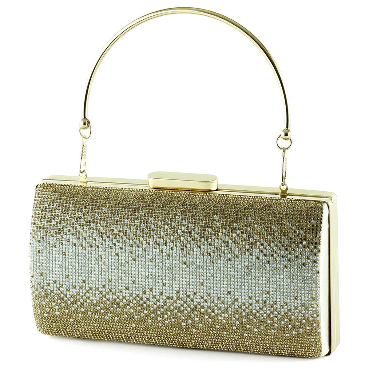 Altın Saten Degrade Kristal Taşlı Metal Saplı Abiye El Çantası ( ES0014AC )