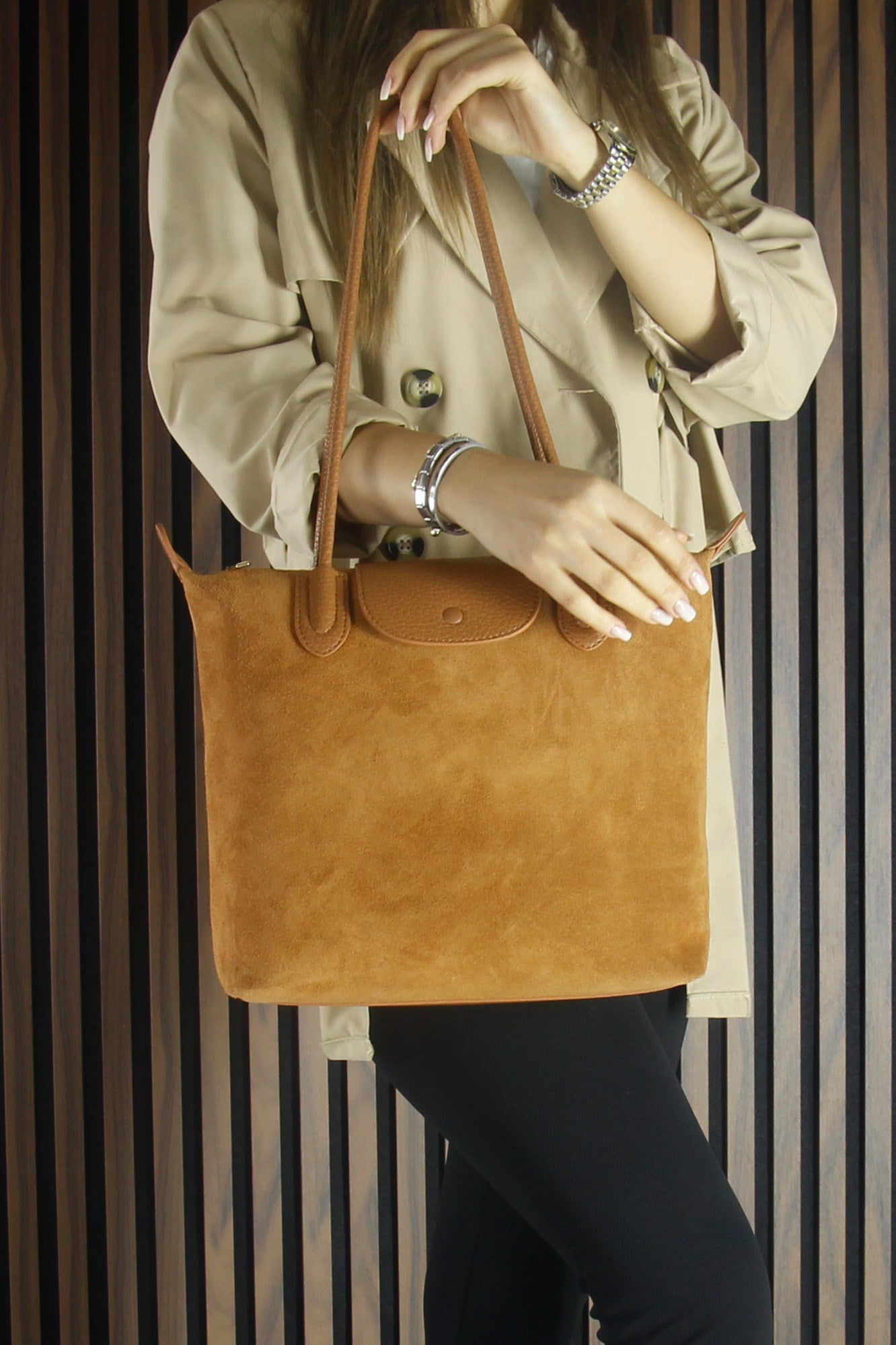 (VSN5017OC) Taba Hakiki Dana Süet Fermuarlı Manyetik Kapaklı Büyük Boy Günlük Omuz Çantası